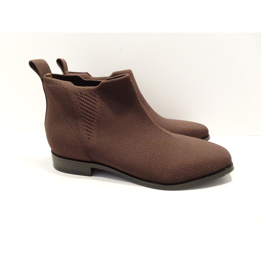 Vivaia Brown Knit Square Toe Ankle Boots RPET Sustainable Low Block Heel 37.5 - Picture 2 of 5